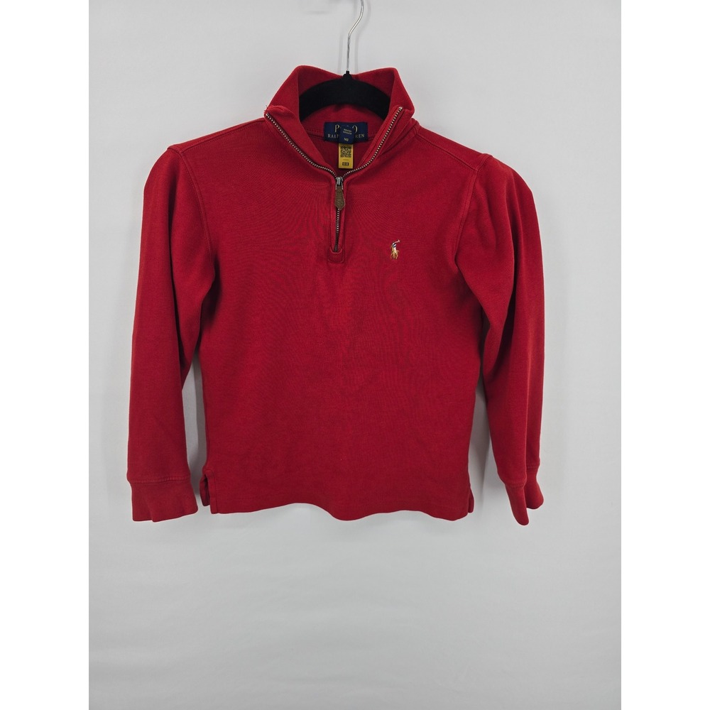 Polo Ralph Lauren Kids Red Quarter Zip Pullover Sweatshirt‎ Size S 8 Pony Logo